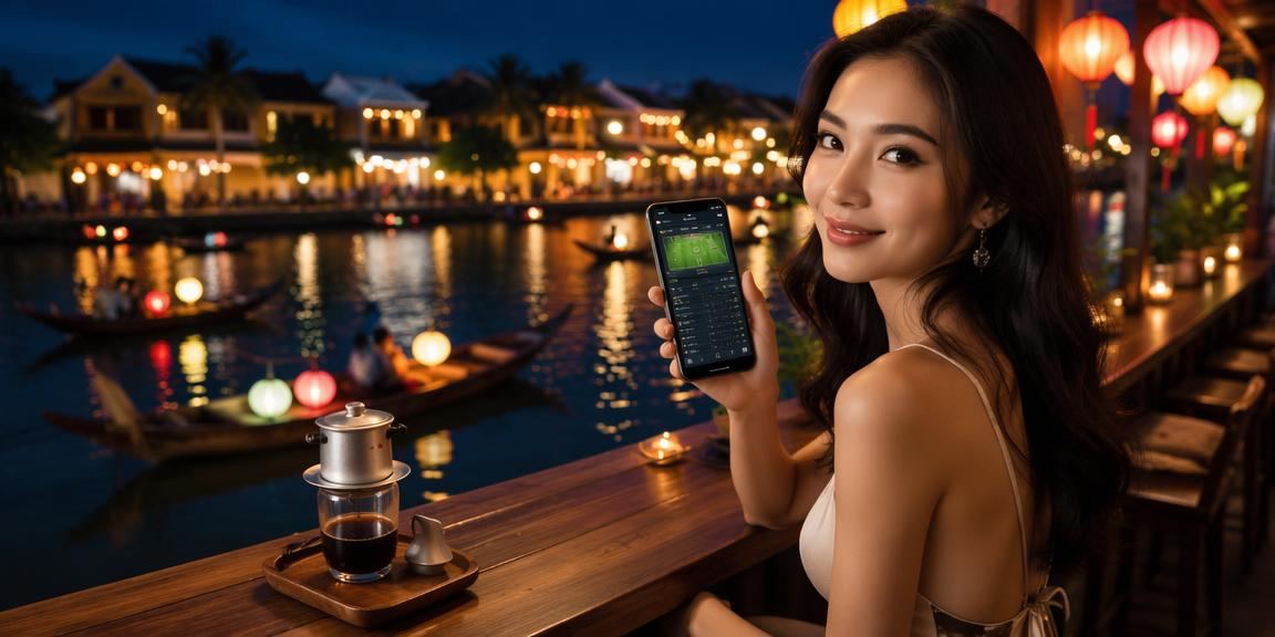 Người dùng tại Hội An xem casino di động trong không gian cà phê